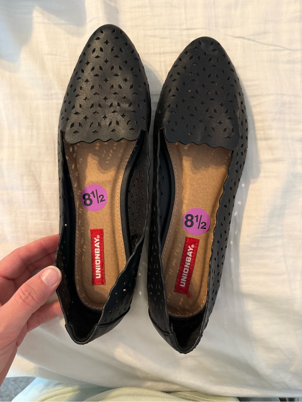 UNIONBAY Black Perforated Scallop-Edge Slip-On Flats
